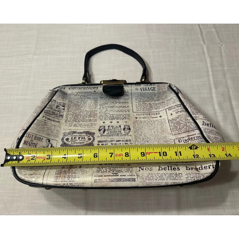Patricia Nash Newspaper Print Leather Frame Satchel Doctor Bag P374245
